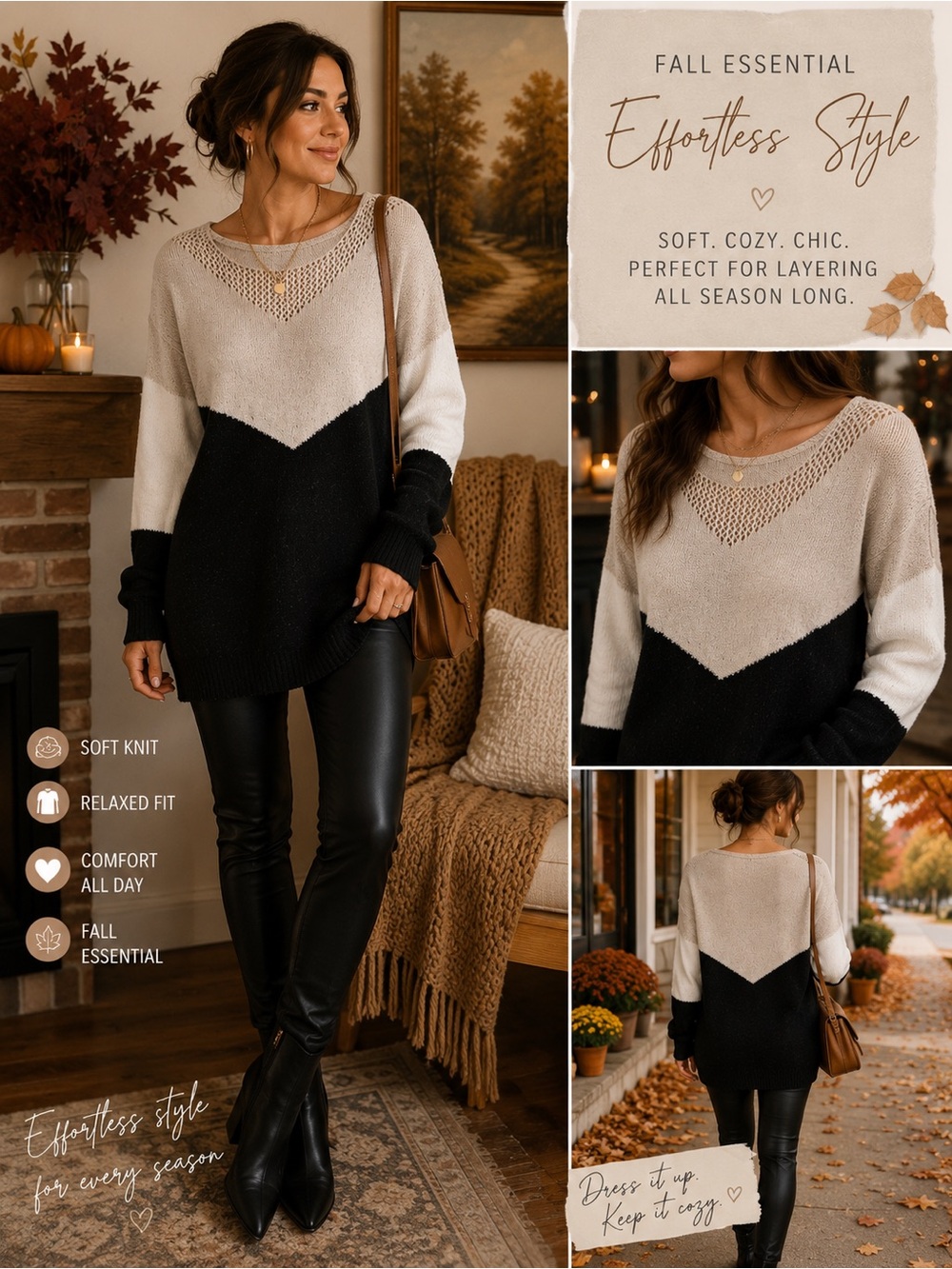 🔥 FALL ESSENTIAL🔥 | Color Block 🖤Black & Cream | Cozy Chic